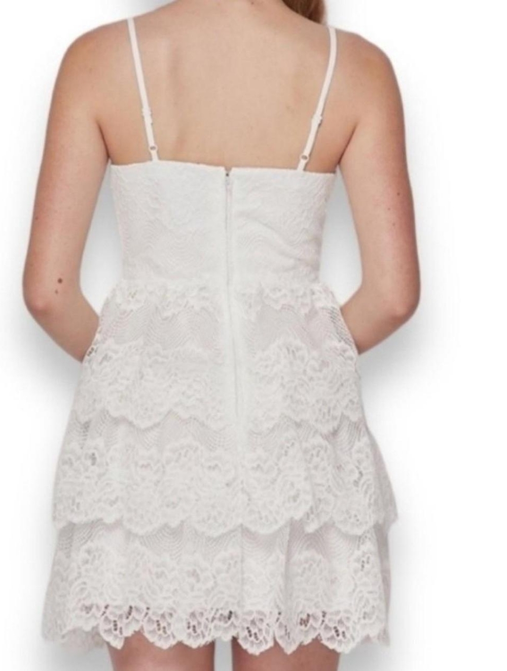 White Teeze Me Junior Womens Ladder Trim Tiered Floral Lace Fit Flare Dress 1/2 - Picture 2 of 11